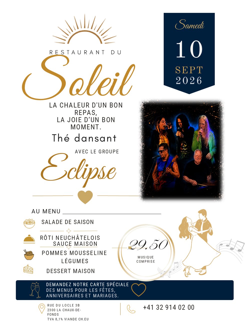 Affiche du thé dansant du samedi 10 octobre avec le groupe Eclipse