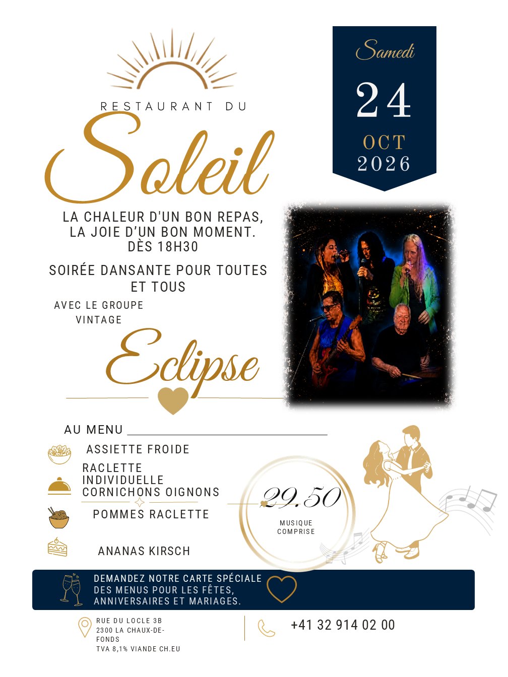 Affiche de la soirée dansante du samedi 24 octobre avec le groupe Eclipse