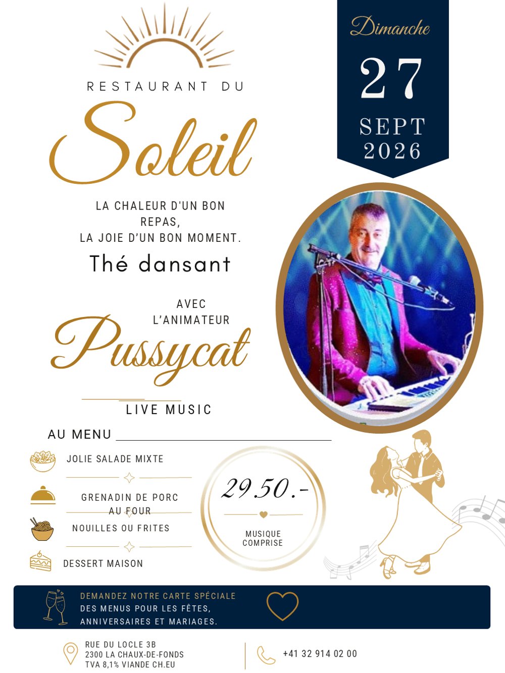 Affiche du thé dansant du 27 septembre avec Pussycat Live Music